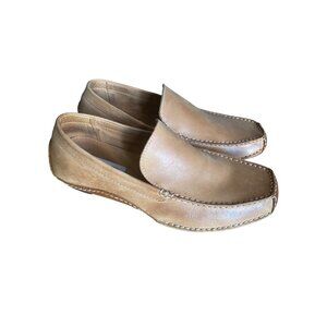 Steve Madden Mens Leather Upper Loafers Size 10.5 Tan Slip-On Rubber Outsole